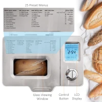HOMCOM 2LB Bread Maker, Stainless Steel Bread Machine with 25 Programmable Settings, 3 Shade Crust Options, LCD Display, Gluten Free, Silver(m-13)