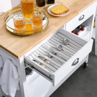 HOMCOM Rolling Kitchen Island Cart, Trolley Cart with Wine Rack, Rubberwood Top, Drawer and Hook, White(m-14)