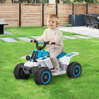 Qaba 6V Kids ATV Quad, 4 Wheeler Battery Powered Electric Ride on Car w/ Lights, Forward Backward, White(m-8)