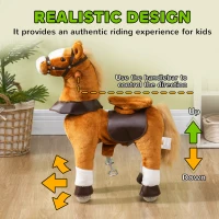 Qaba Ride on Horse, Plush Riding Pony for Ages 3-5, Walking Horse Animal with Wheels Neighing for Active Play, Brown(m-4)