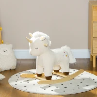 Qaba Kids Rocking Horse, Ride on Unicorn with Realistic Sounds & Wooden Base for Years 2-4, White(m-10)