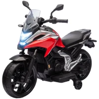 Qaba Honda Licensed 12V Ride on Motorbike for Kids with Headlights Music Training Wheels, for 3-6 Years, Red(m-2)