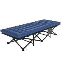 Outsunny Camping Cot with Soft Pad, 32" Extra Wide Folding Cots with Non-Slip Feet and Carry Bag, Blue(m-2)