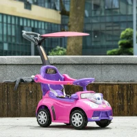 Qaba 3 in 1 Kids Push Car Toddler Sliding Car, Foot to Floor Design with Music, Light, Handle, Removable Canopy, Pink(m-8)