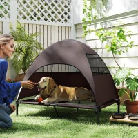 PawHut Elevated Dog Bed with Canopy Raised Dog Bed  Washable Mesh Steel Frame 41.7" x 29.9" x 39" Coffee(m-1)