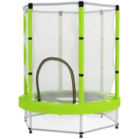 Qaba 4.6FT Toddler Trampoline w/ Safety Net, Recreational Trampoline for Indoor Outdoor, Cloud Pattern, Green(m-1)