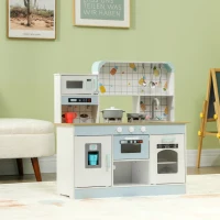 Qaba Play Kitchen, Kids Kitchen Playset with Coffee Machine, Ice Maker, Stove, Microwave, Oven, Sound & Lights(m-10)