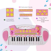 Qaba Kids Toy Keyboard Piano Toddler Electronic Instrument with Stool, Microphone and Bright Flashlight for Children Birth Gift, Pink(m-4)