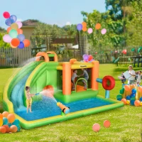 Outsunny 7-in-1 Inflatable Water Slide, Kids Castle Bounce House Includes Slide, Boxing Post, Tunnel  Repair Patches(m-3)
