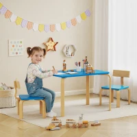 Qaba Kids Table and 2 Chair Set, Children Multi-Activity Furniture Set for Playing, Learning, Eating, Craft, Blue(m-1)