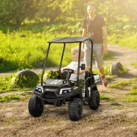 Qaba 24V 2 Seater Electric Car for Kids w/ Remote Control, 4 Wheels Spring Suspension, Soft Start, Storage, Sunshade, Black(m-1)