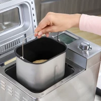 HOMCOM 2LB Bread Maker, Stainless Steel Bread Machine with 25 Programmable Settings, 3 Shade Crust Options, LCD Display, Gluten Free, Silver(m-15)