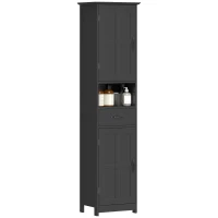 kleankin Modern Bathroom Cabinet, Narrow Bathroom Vanities with Open Shelf Drawer Recessed Doors and Adjustable Shelves Black(m-9)
