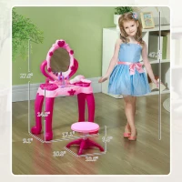 Qaba Kids Vanity Set with Mirror and Stool, Light and Sound, 15 Accessories, Pink(m-3)