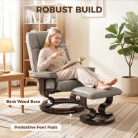 HOMCOM Faux Leather Reclining Chair with Ottoman, Manual Recliner with Tufted Back and Wood Frame for Living Room, Gray(m-7)