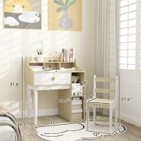 Qaba Kids Desk and Chair Set with Storage Shelves, Drawer for 3-10 Years, White(m-3)