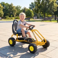 Qaba Go Kart for Kids, 4 Wheel Pedal Go Cart with Adjustable Seat, Safety Hand Brake for Boys Girls 3-6 Years, Yellow(m-10)
