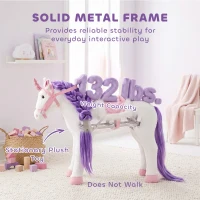 Qaba Ride on Horse for Kids 2+ Years, Toddler Riding Horse with Neighing, Stuffed Animal Horse Toy with Padding, White(m-6)