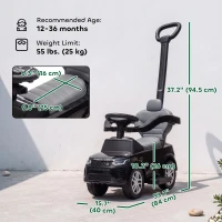 Qaba Land Rover Discovery Licensed 2-in-1 Ride On Push Car with Removable Parent Handle, Under-Seat Storage, Black(m-3)
