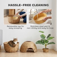 PawHut Hidden Cat Litter Box Enclosure with Faux Plant & Stainless Steel Tray for Bedroom, Living Room, Corner(m-7)