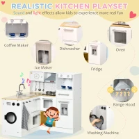 Qaba Kids Wooden Kitchen Playset with Sound Effects and Tons of Countertop Space, Wooden Corner Play Kitchen Set with Washing Machine, Imaginative Toy Pretend Restaurant, Ages 3-6, White(m-4)