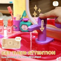 Qaba Kids Vanity Set with Mirror, LED Light, Music, 23 Accessories, Pretend Play Set for Girls 3-6 Years, Pink(m-4)