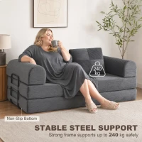 HOMCOM 5-in-1 Convertible Sofa Bed, L-Shaped Loveseat Reversible Sleeper Sofa with 2 Pillows, Dark Grey(m-7)