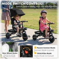 Qaba Tricycle for Toddler 5 in 1 Kids Trike, Foldable Converts Stroller to Toddler Bike, Adjustable Backrest & Curved Canopy, Detachable Guardrail & Handle for 1-5 Years Old, Black(m-9)