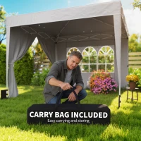 Outsunny 10 x 10 ft Pop Up Canopy Tent with Sidewalls, UPF50+ Outdoor Portable Instant Canopy Shelter with Carry Bag, Light Gray(m-9)