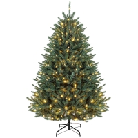 HOMCOM 6ft Prelit Christmas Tree, Colorado Blue Spruce, Easy Plug, Hinged Xmas Tree with Warm White & Multi-Color LED Lights
