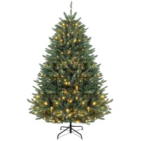 HOMCOM 6ft Prelit Christmas Tree, Colorado Blue Spruce, Easy Plug, Hinged Xmas Tree with Warm White & Multi-Color LED Lights(m-1)