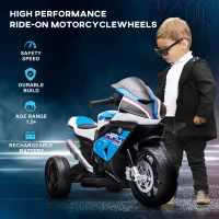 Aosom Licensed 6V Kids Ride on Motorcycle, Off-Road Battery Powered Three Wheels Dirtbike with USB, AUX, Music and Headlight for Toddler, Blue(m-4)