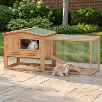 PawHut Rabbit Cage Outdoor, 62" Wooden Outdoor Rabbit Hutch, Small Animal Habitat with Detachable Run and Elevated Main House, Natural(m-16)