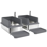 PawHut 2 Pack XL Stainless Steel Litter Box, Metal Cat Litter Box High Sided with Tracking Step & Stainless Steel Scoops(m-1)