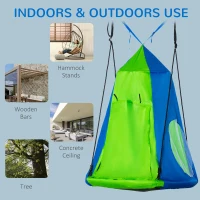 Outsunny Kids Hanging Tree Swing Tent for Backyard, Waterproof Hammock Chair Nest Pod, Saucer Swing with Screen Window, Rolling Door, for Indoor & Outdoor Use, Green(m-5)