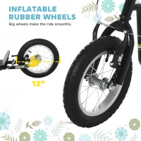 Aosom Youth Scooter Front and Rear Caliper Dual Brakes 12-Inch Inflatable Front Wheel Ride On Toy For Age 5+ - Black(m-5)
