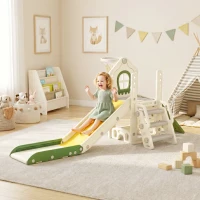 Qaba Foldable 5 in 1 Toddler Slide with Ladder, Climbing Wall, Basketball Hoop, Storage and Basketball for 1-3 Years, Cream(m-10)