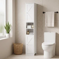 HOMCOM Narrow Tall Bathroom Storage Cabinet, 70" Slim Freestanding Bathroom Cabinet with Adjustable Shelves, Open Shelves(m-9)