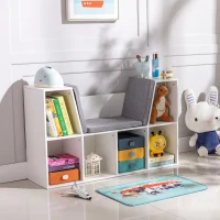 HOMCOM 6-Cubby Kids Bookcase with Reading Nook and Cushion, Multi-Purpose Storage Organizer for Bedroom, Living Room, Pure White(m-10)