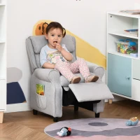 Qaba Kids Recliner Chair Children Sofa Angle Adjustable Single Lounger Armchair Gaming Chair with Footrest 2 Side Pockets for 3-5 Years, Light Grey(m-10)