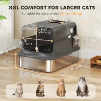 PawHut XXL Stainless Steel Cat Litter Tray, Enclosed Cat Litter Box for Big Cats with High Sides, Scoop, Easy Clean, Black(m-3)