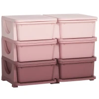 Qaba 3 Tier Kids Toy Organizer and Storage Bins with 6 Plastic Drawers, Pink(m-9)