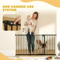 PawHut 29"-58" Wide Pet Gate with Door Dog Gate and Barrier Indoor for Stairs Includes 7", 8", 12" Extensions Kit, 30 Inch Tall Pressure-Mounted Safety Gate, Black(m-6)
