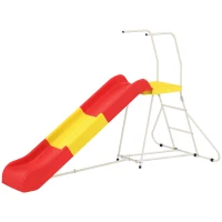 Qaba 6ft Slide for Kids, Metal Freestanding Playground Equipment with Climbing Ladder, for Backyard, Outdoor, Indoor, Red(m-1)