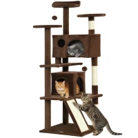 PawHut 54" Cat Tree, Multi-Level Cat Tower with Scratching Posts, Cat Condos, Bed, Platforms, Ramp, Toy Ball, Light Brown(m-9)
