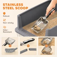 PawHut 2 Pack XL Stainless Steel Litter Box, Metal Cat Litter Box High Sided with Tracking Step & Stainless Steel Scoops(m-7)