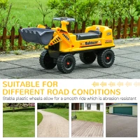 Qaba Kids Bulldozer Ride-On Toy for Toddler with Tough Wheels, Outdoor Construction Toy with Controllable Digging Bucket, Yellow(m-7)