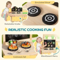 Qaba Kids Mud Kitchen, Outdoor Wooden Play Kitchen with Kitchenware & Garden Tools, Pretend Play Outdoor Toys, Natural(m-6)