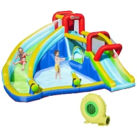 Outsunny 5-in-1 Inflatable Water Slide Kids Bounce House Water Park Jumping Castle Includes Trampoline Slide Water Pool Cannon Climbing Wall with Carry Bag, Repair Patches, 450W Air Blower(m-1)