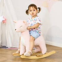 Qaba Kids Plush Ride-On Rocking Horse Deer-shaped Plush Toy Rocker with Realistic Sounds for Child 36-72 Months Pink(m-2)